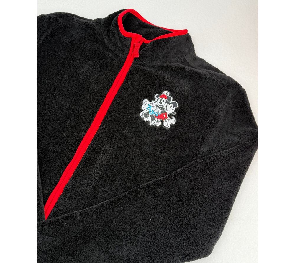 Disney Mickey and Minnie Mouse Black Full Zip Fleece Jacket Soft Pockets L